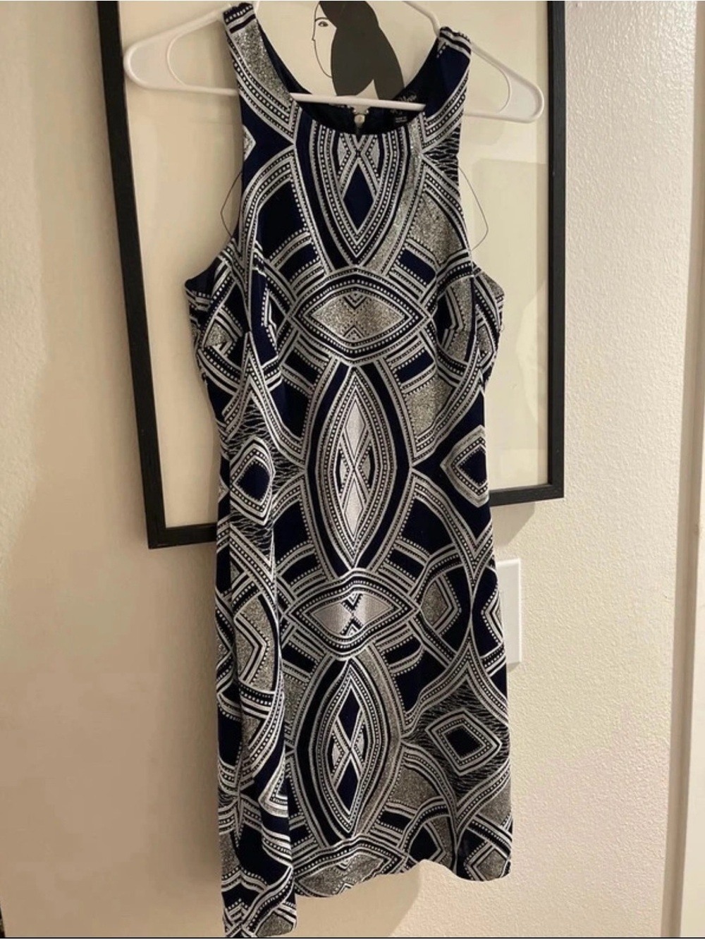 Speechless Navy and White Geometric Halter Dress